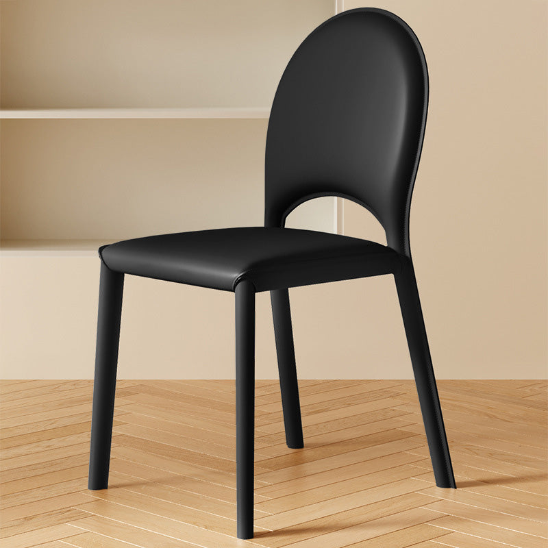 Modern Minimalist Square Oval Back Leather Carbon Steel Dining Chair For Dining Room