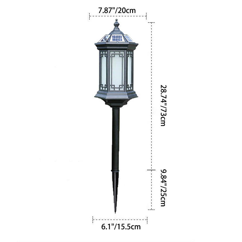 Traditional Chinese Waterproof Solar Aluminum Glass Cylinder 1-Light Landscape Lighting Outdoor Light For Garden