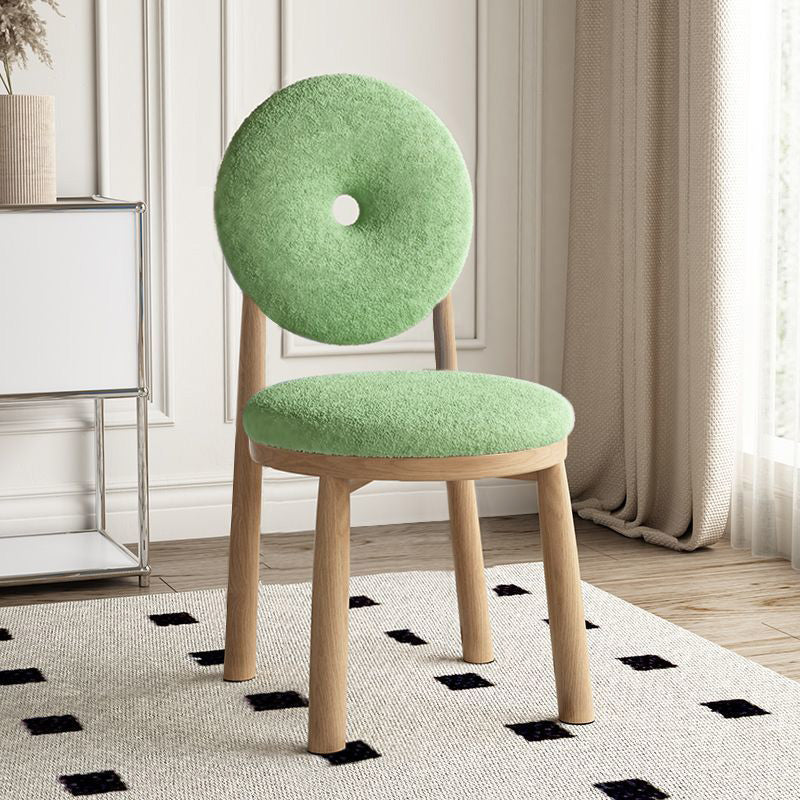 Contemporary Scandinavian Round Lambswool Wood Iron Vanity Stool Backrest Armless For Bedroom