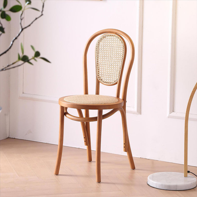 Traditional Vintage Round Rattan Woven Wooden Dining Chair Backrest For Dining Room