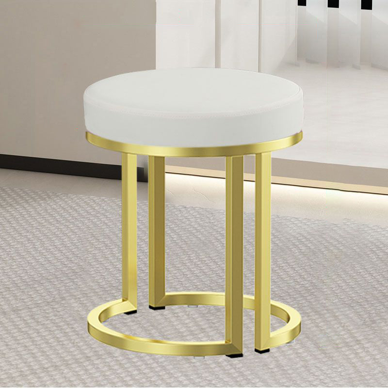 Modern Luxury Cylindrical Cotton Linen Leather Velvet Fabric Iron Vanity Stool For Bedroom