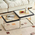 Contemporary Nordic Square Glass Rattan Top Nesting Coffee Table For Living Room