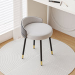 Modern Minimalist Round Cotton Linen Leather Iron Vanity Stool Low Backrest For Bedroom