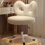 Modern Art Deco Butterfly Knot Round Lambswool Leather Metal Vanity Stool Backrest Armless For Bedroom