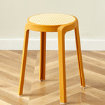 Contemporary Scandinavian Weaving PP Round Stool Dining Chair Backless Stackable For Dining Room