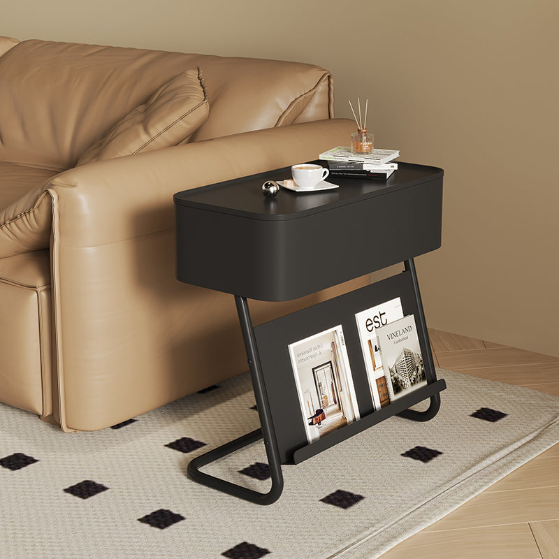 Contemporary Nordic Rotating Top L-Shaped Carbon Steel Base End Table Storage Shelf For Living Room