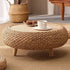 Traditional Japanese Oval Rattan Woven Wooden Coffee Table Storage For Living Room