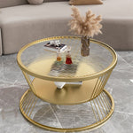 Modern Luxury Round Tempered Glass Coffee Table 2-Tier Storage Shelves For Living Room