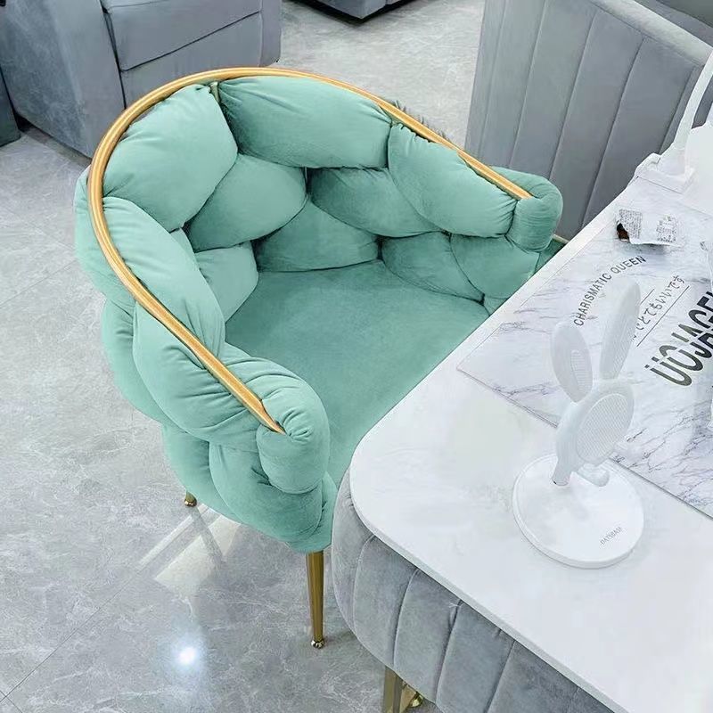 Modern Minimalist U-Shaped Metal Leather Vanity Stool 4-Legs Backrest Armrest For Bedroom