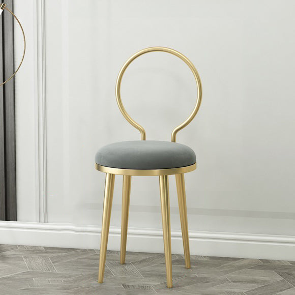 Modern Minimalist Round Sponge Velvet Leather Metal Vanity Stool For Bedroom