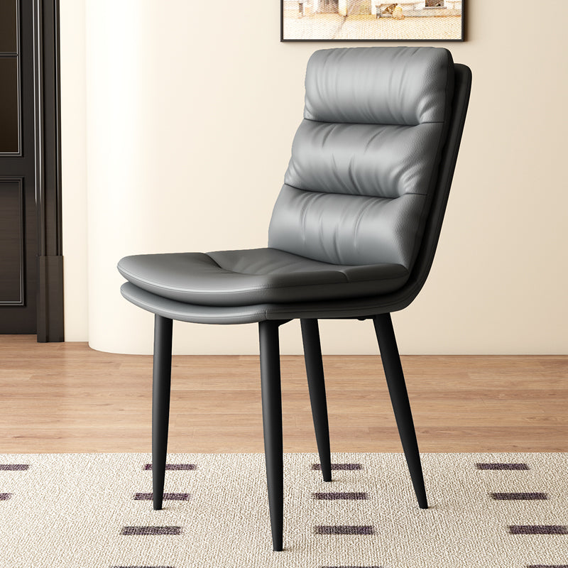 Modern Minimalist Rectangular Leather Carbon Steel Dining Chair Backrest Armless For Dining Room