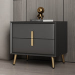 Modern Luxury Rectangular Solid Wood Leather Hardware Nightstand 2-Drawer For Bedroom