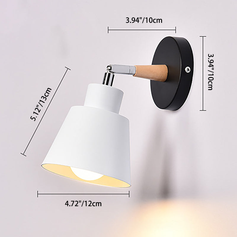 Modern Minimalist Cylindrical Trapezoidal Aluminum Wood 1-Light Wall Sconce Lamp For Bedroom