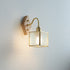 Traditional Vintage Square Copper Glass Wood 1-Light Wall Sconce Lamp For Bedroom