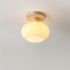 Modern Minimalist Lantern Glass Wood 1-Light Semi-Flush Mount Ceiling Light For Living Room