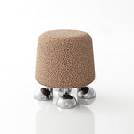 Modern Luxury Round Cushion Cotton Linen Solid Wood Stainless Steel Vanity Stool 4-Leg For Bedroom