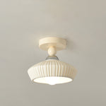 Contemporary Scandinavian Cream Ceramic Geometric Round Shade 1-Light Semi-Flush Mount Ceiling Light For Living Room