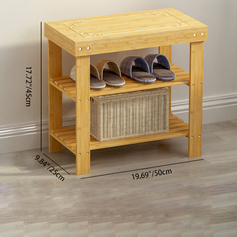 Traditional Chinese Rectangle Heather Bamboo Shoe Storage 2-Shelf For Entryways