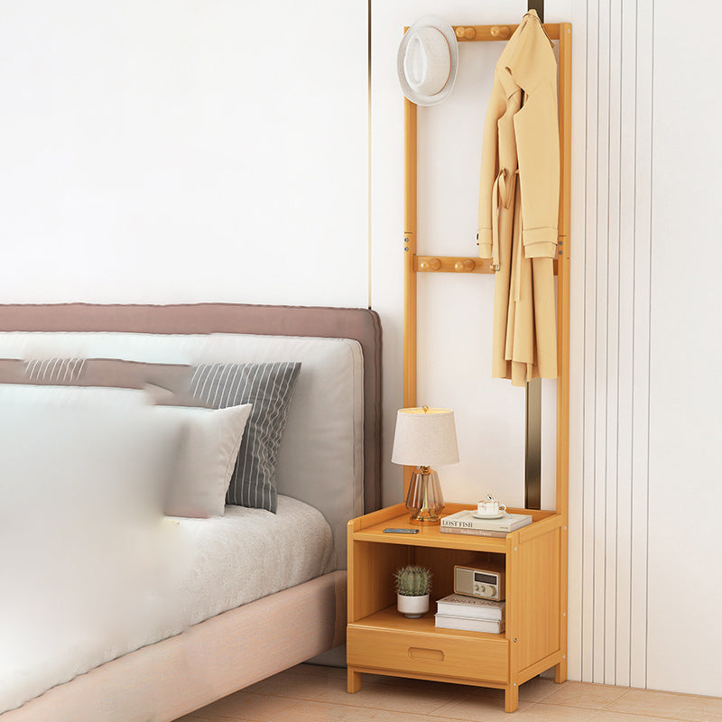 Modern Minimalist Rectangular Coat Rack Bamboo Density Panel Nightstand 1/3 Drawer For Bedroom