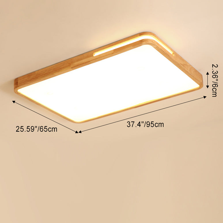 Modern Minimalist Square Wood Acrylic LED Flush Mount Ceiling Light For Bedroom