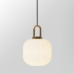 Contemporary Nordic Round Oval Pumpkin Stainless Steel Striped Glass 1-Light Pendant Light For Living Room