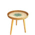 Traditional Rustic Handmade Shell Round Wood Rattan Side Table For Living Room