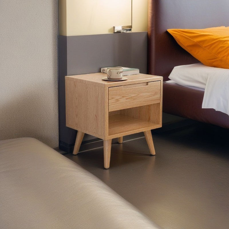 Modern Simplicity Square Rubber Wood Nightstand 1/2 Drawer For Bedside