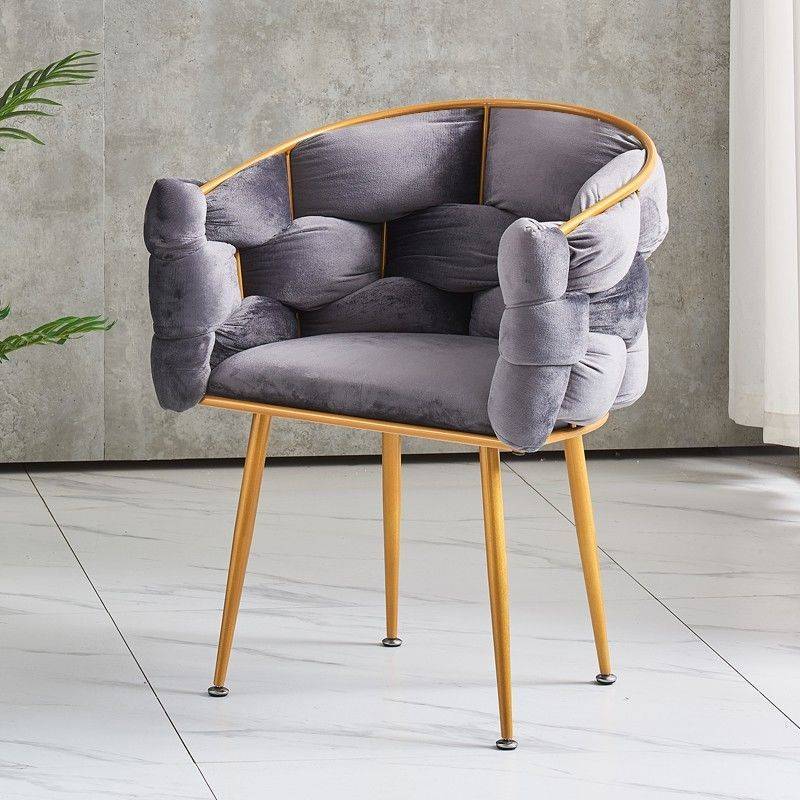 Modern Minimalist U-Shaped Metal Leather Vanity Stool 4-Legs Backrest Armrest For Bedroom