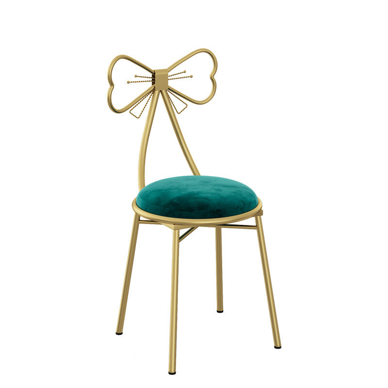 Contemporary Creative Bow Round Upholstered Velvet Metal Vanity Stool Backrest For Bedroom