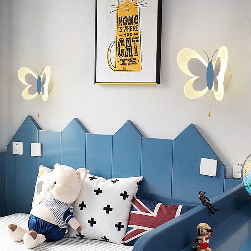 Contemporary Creative Acrylic Butterfly Design Iron LED Wall Sconce Lamp For Bedroom