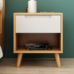 Contemporary Nordic Rectangular Solid Wood Nightstand 1/2 Drawer For Bedroom