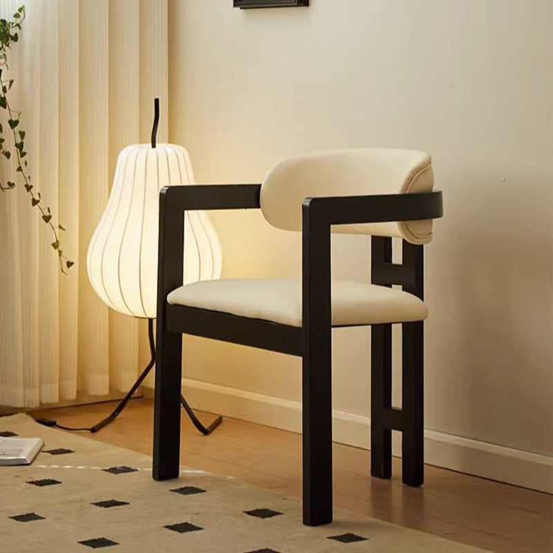 Contemporary Scandinavian Bent Square Leather Wood Dining Chair Backrest Arm For Dining Room