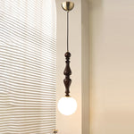 Contemporary Retro Wood Aluminum Glass Ball 1-Light Pendant Light For Bedroom