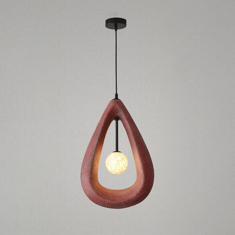 Traditional Japanese Iron Polystyrene Teardrop Shape 1-Light Pendant Light For Dining Room