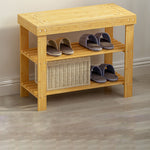 Traditional Chinese Rectangle Heather Bamboo Shoe Storage 2-Shelf For Entryways