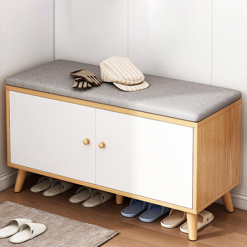 Contemporary Scandinavian Cotton Linen Solid Wood Shoe Storage 2-Cabinet For Entryways