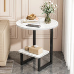 Contemporary Nordic Round Rectangular G Shape Plate Steel End Table 2-Tier For Living Room