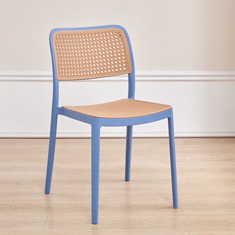 Contemporary Simplicity Square Rattan-like Plastic Stackable Dining Chair Armrest Backrest For Dining Room