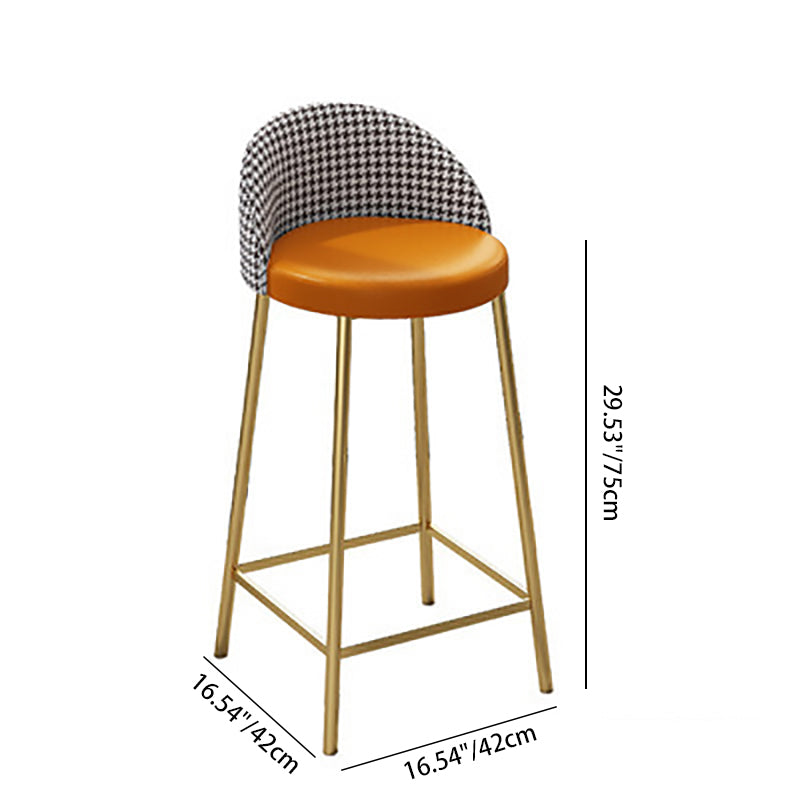 Contemporary Scandinavian Round PU Leather Iron Frame Bar Stool Low Back Footrest For Dining Room