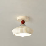 Contemporary Scandinavian Cream Ceramic Geometric Round Shade 1-Light Semi-Flush Mount Ceiling Light For Living Room