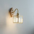 Traditional Vintage Square Copper Glass Wood 1-Light Wall Sconce Lamp For Bedroom