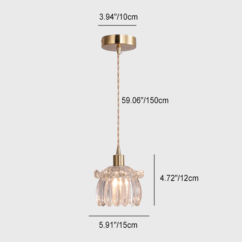 Contemporary Luxury Antique Brass Flower Glass Design 1-Light Pendant Light For Living Room