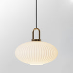 Contemporary Nordic Round Oval Pumpkin Stainless Steel Striped Glass 1-Light Pendant Light For Living Room