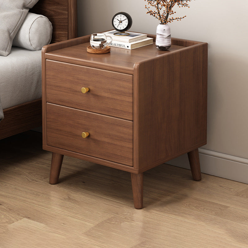 Traditional Chinese Rectangular Wood Density Panel Nightstand 2-Drawer For Bedroom