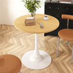 Modern Simplicity Round Imitation Wood Grain Carbon Steel Base End Table For Living Room