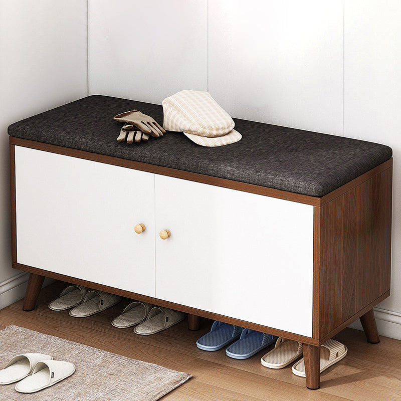 Contemporary Scandinavian Cotton Linen Solid Wood Shoe Storage 2-Cabinet For Entryways