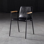 Contemporary Industrial Square Upholstered Leather Wooden Dining Chair Backrest Armrest For Dining Room