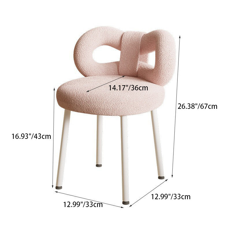 Modern Art Deco Butterfly Knot Round Lambswool Leather Metal Vanity Stool Backrest Armless For Bedroom