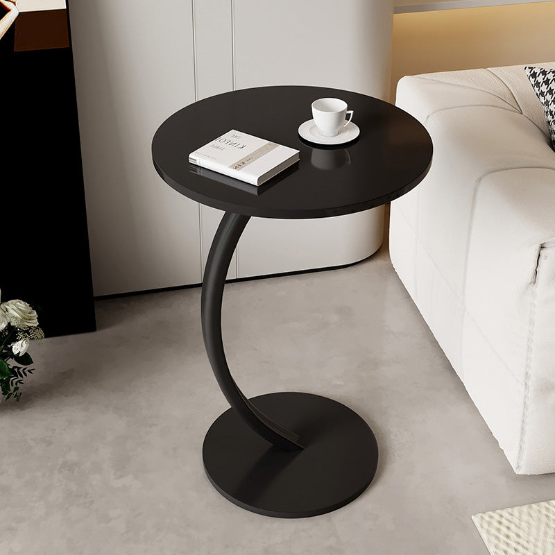 Modern Minimalist Round Wood Grain MDF Stainless Steel End Table For Living Room