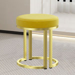 Modern Luxury Cylindrical Cotton Linen Leather Velvet Fabric Iron Vanity Stool For Bedroom